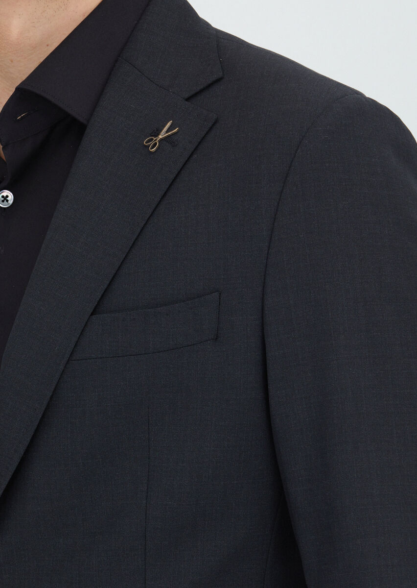 Hard Coal Striped Zeroweight Slim Fit Wool Blended Suit - 3