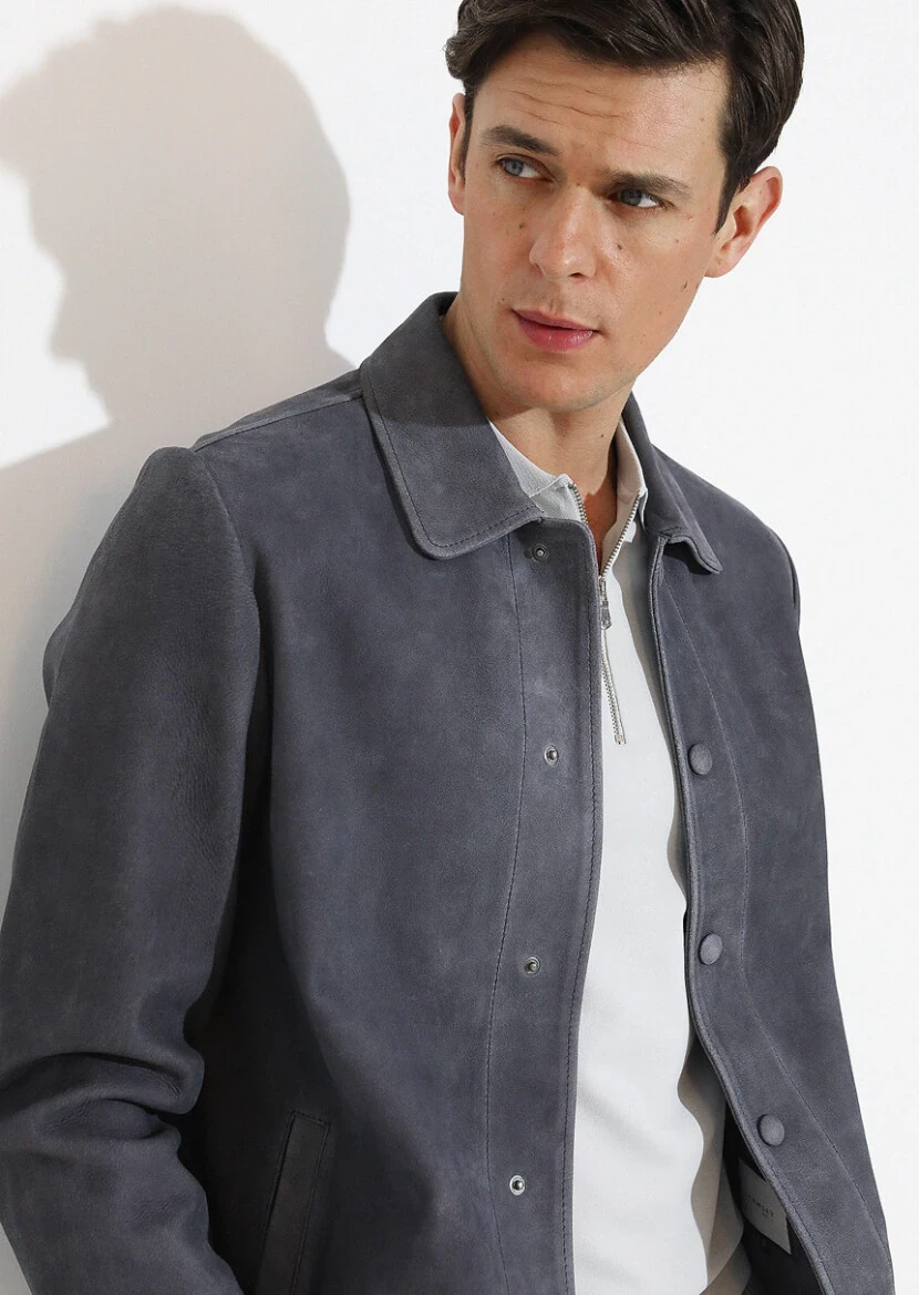 Hard Coal Suede Leather Coat - 1
