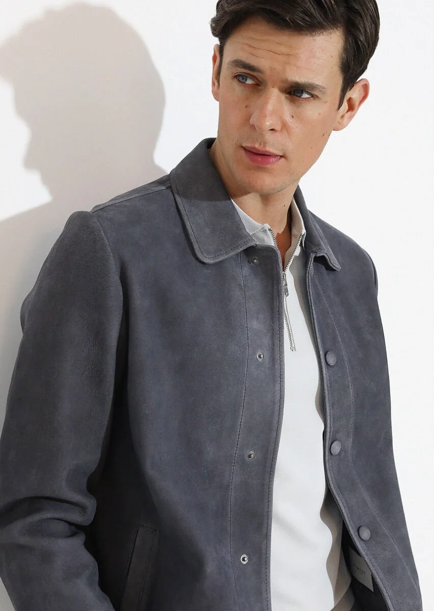 Hard Coal Suede Leather Coat - 1