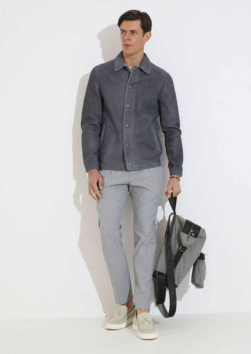 Hard Coal Suede Leather Coat - 2