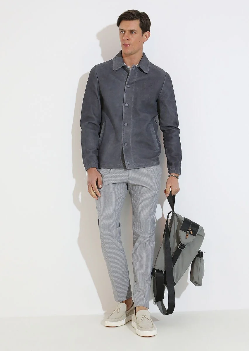 Hard Coal Suede Leather Coat - 2