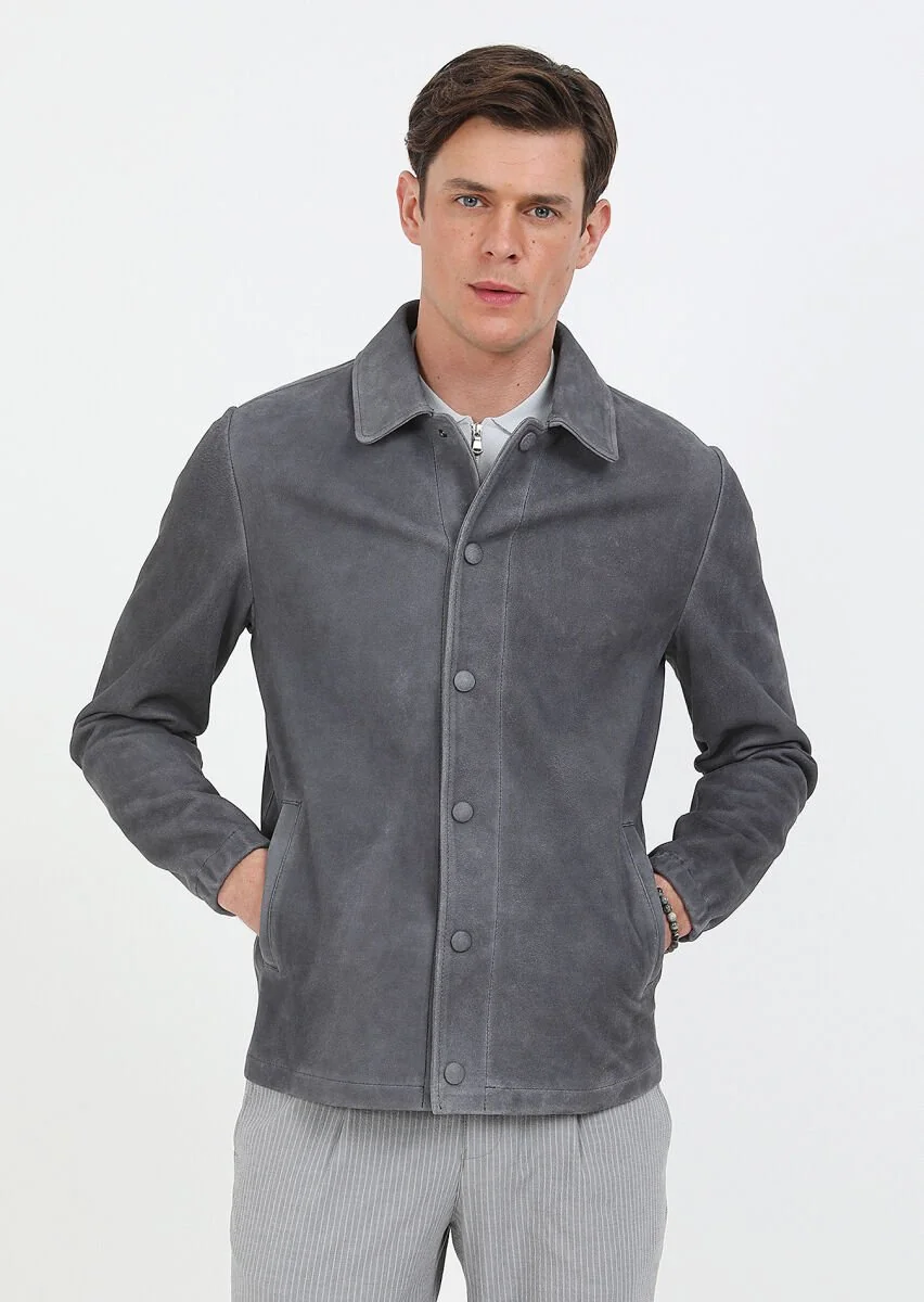 Hard Coal Suede Leather Coat - 3