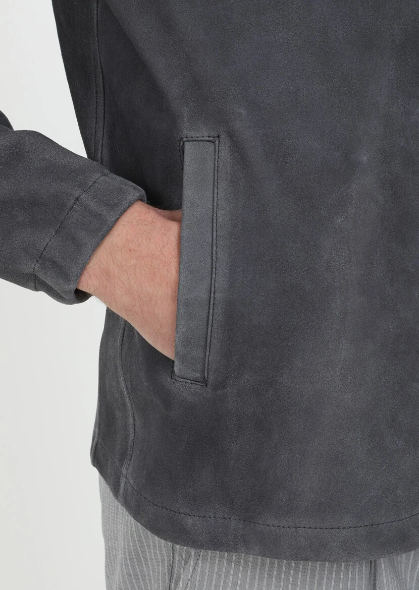 Hard Coal Suede Leather Coat - 7