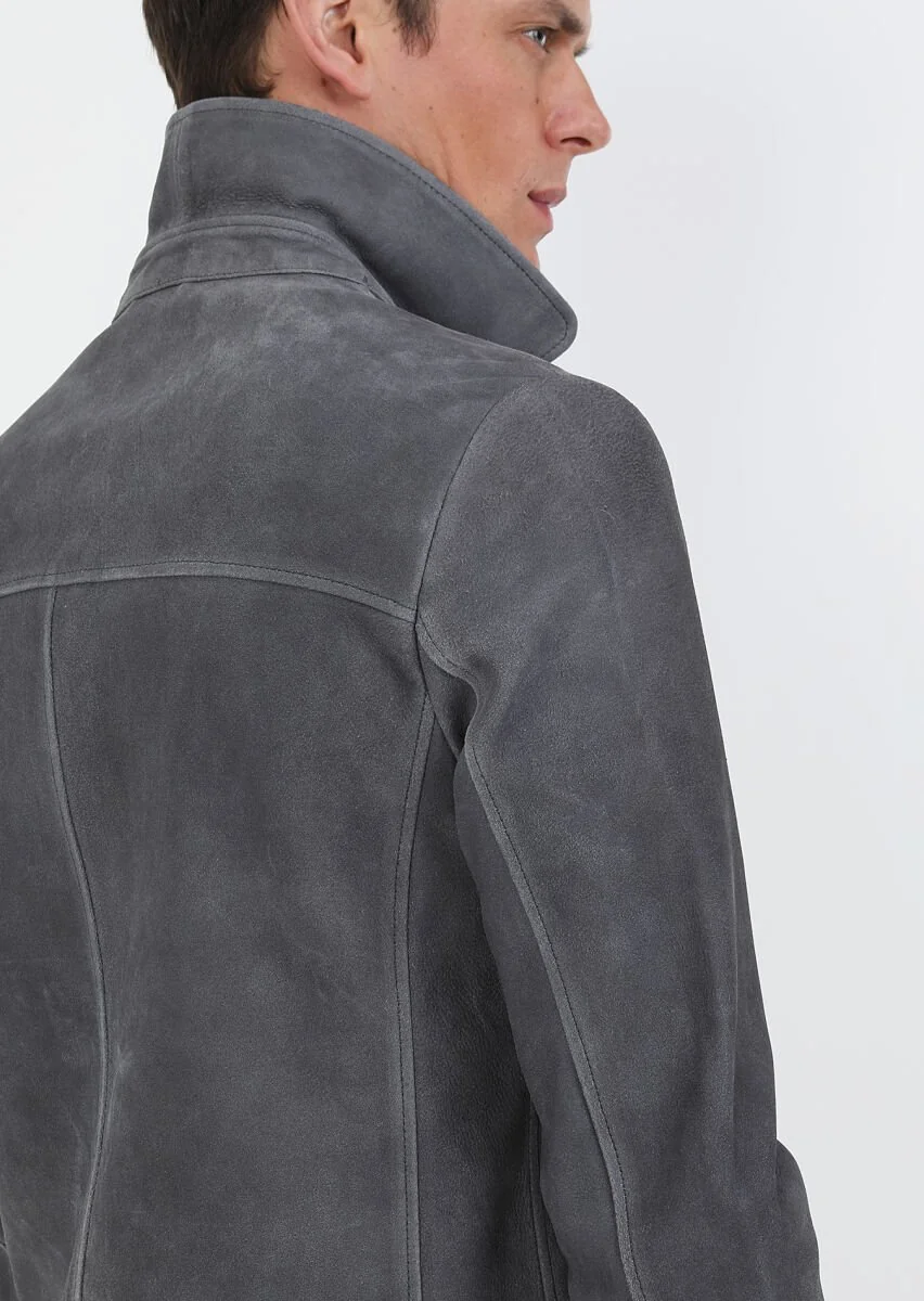 Hard Coal Suede Leather Coat - 8