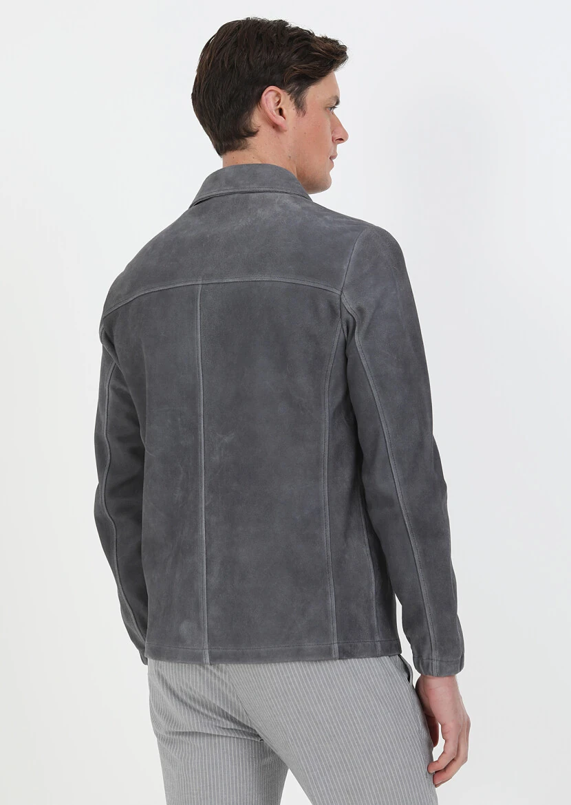 Hard Coal Suede Leather Coat - 9