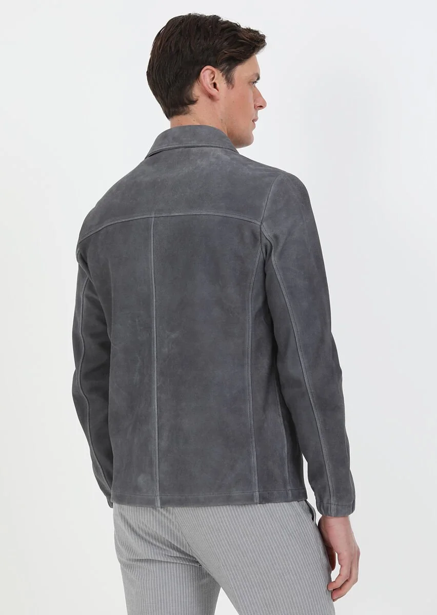 Hard Coal Suede Leather Coat - 9