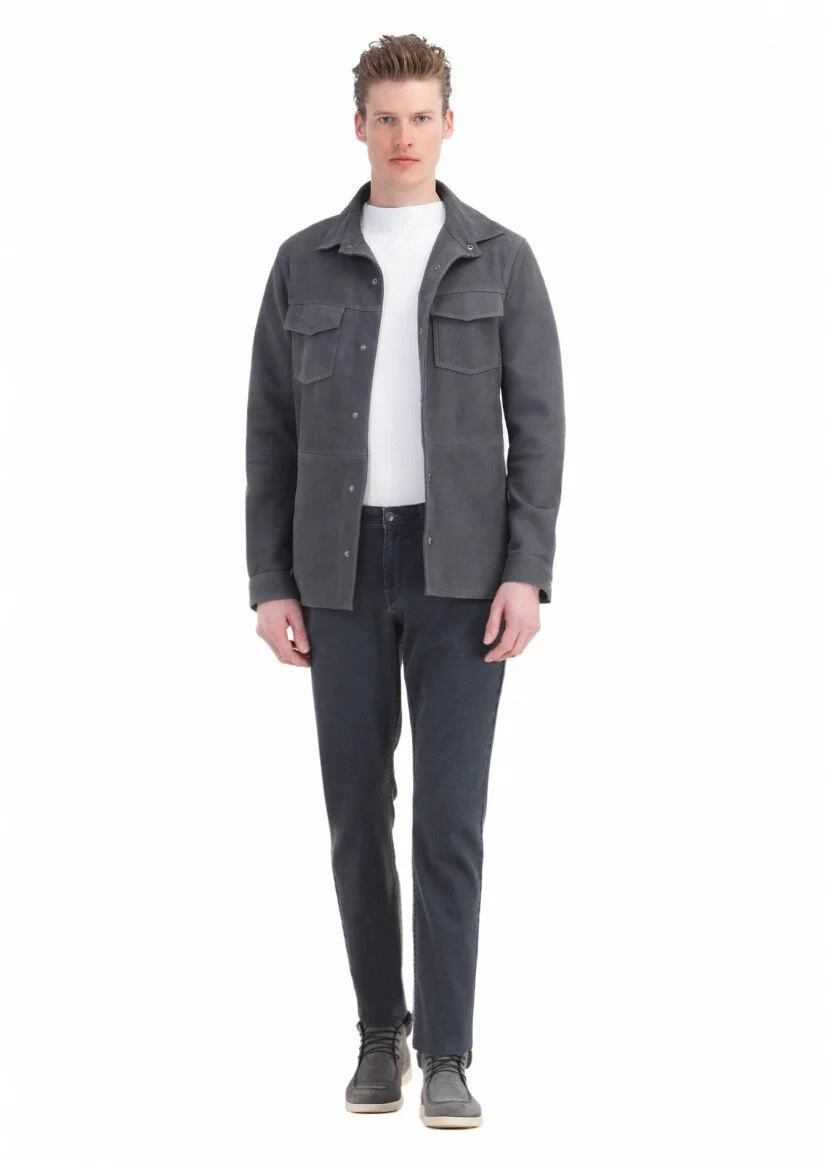 Hard Coal Suede Leather Coat 
