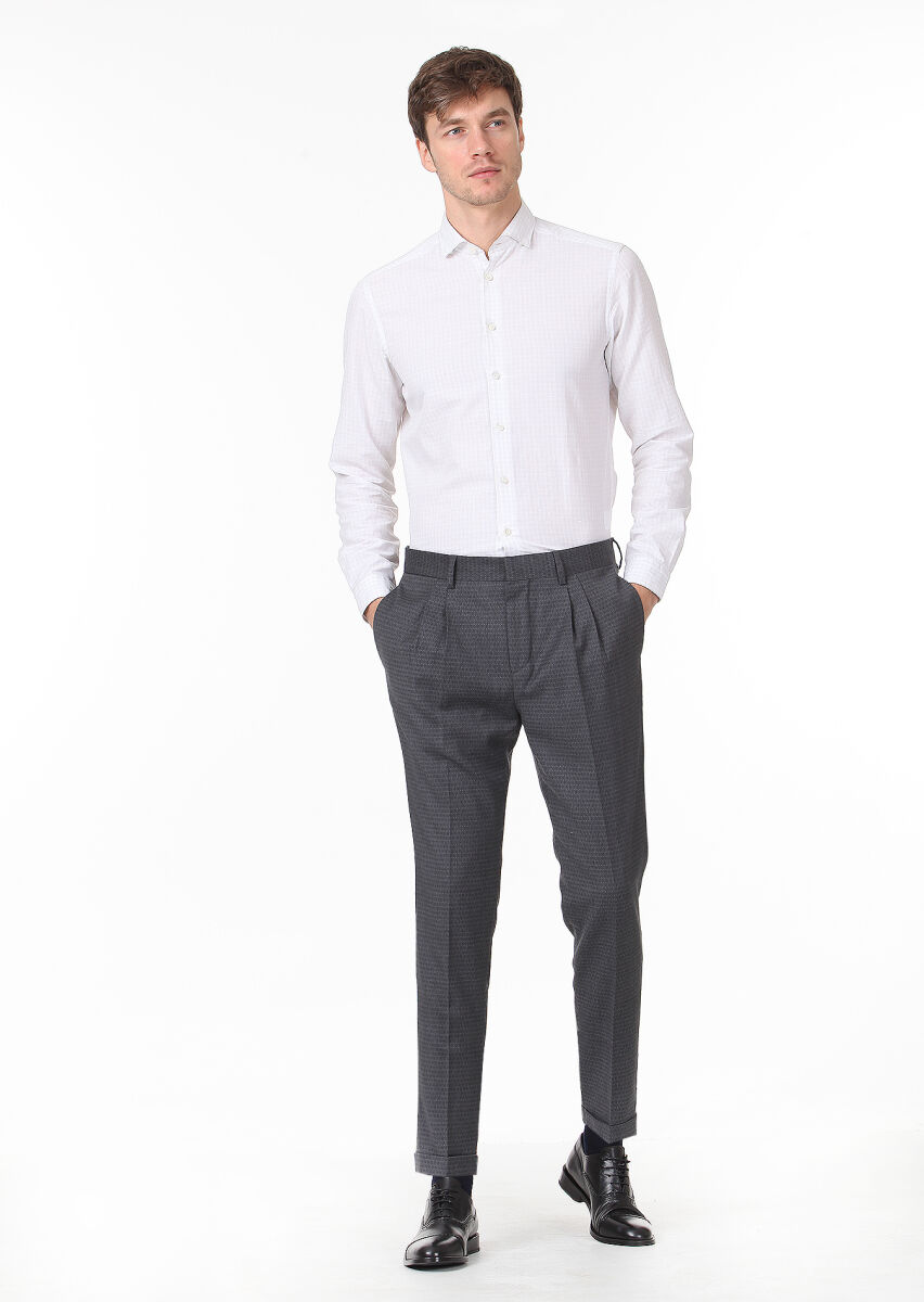 Hard Coal Weaving Carrot Fit Classical Wool Blended Trousers - 2