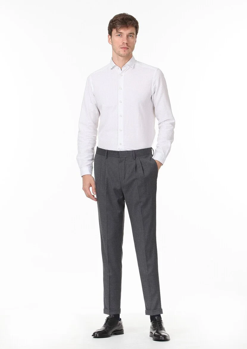 Hard Coal Weaving Carrot Fit Classical Wool Blended Trousers - 1