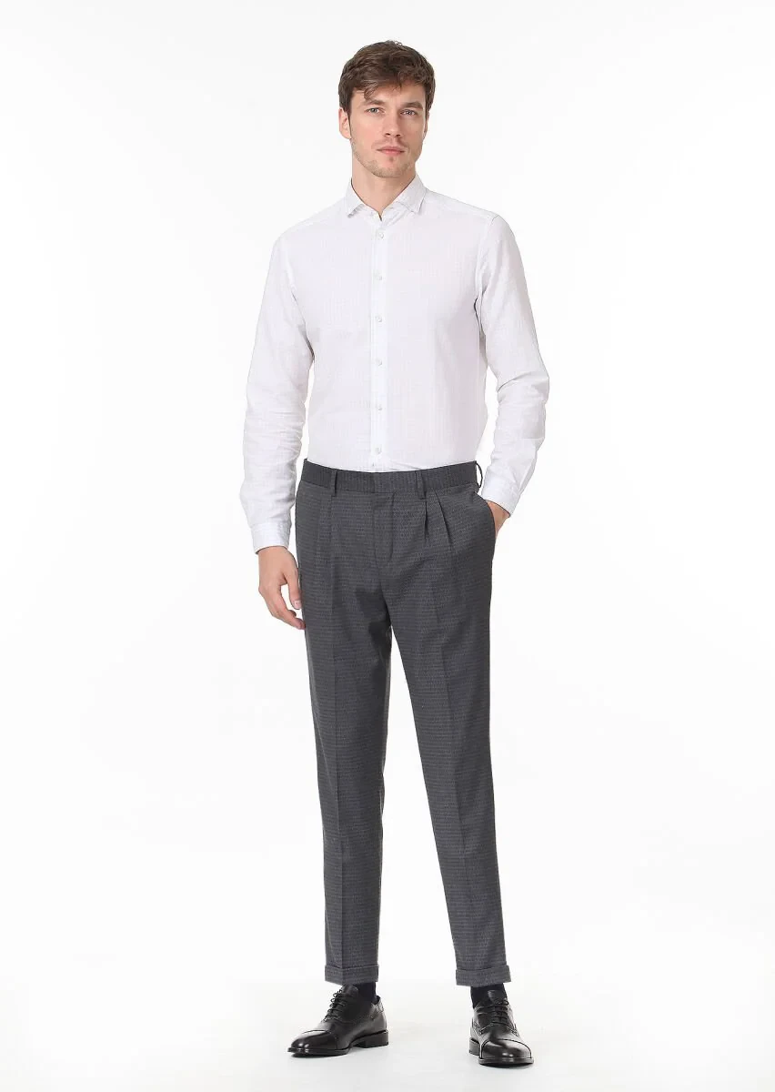 Hard Coal Weaving Carrot Fit Classical Wool Blended Trousers - 1