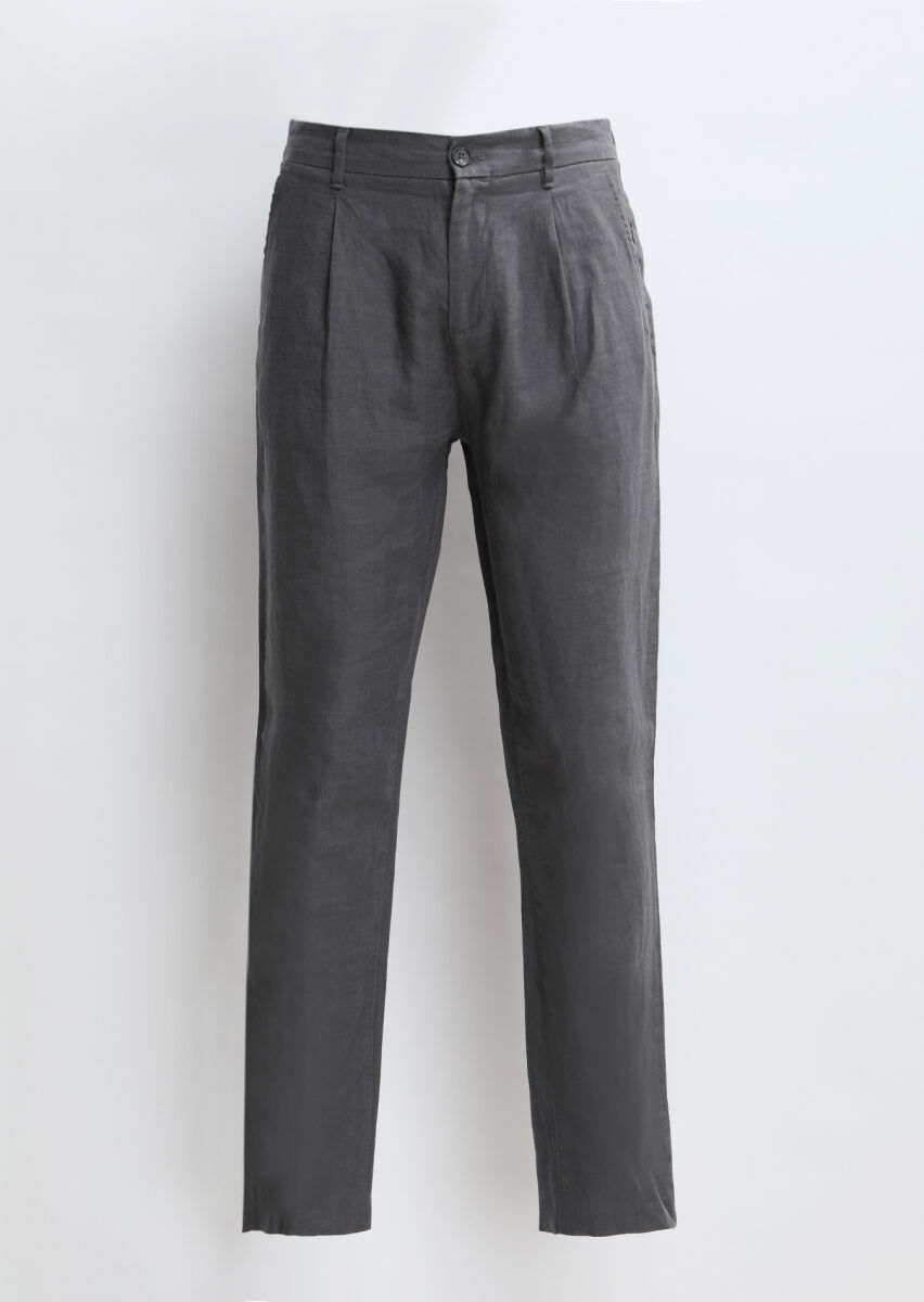 Hard Coal Weaving Jogging Fit Casual 100% Linen Trousers - 7