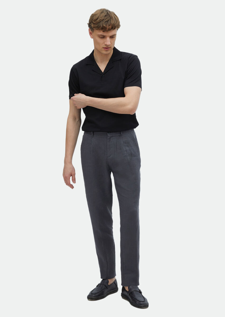 Hard Coal Weaving Jogging Fit Casual 100% Linen Trousers - 1