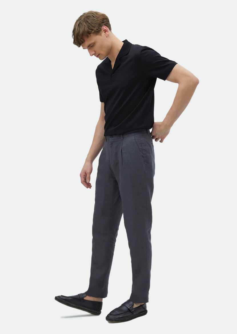 Hard Coal Weaving Jogging Fit Casual 100% Linen Trousers - 2