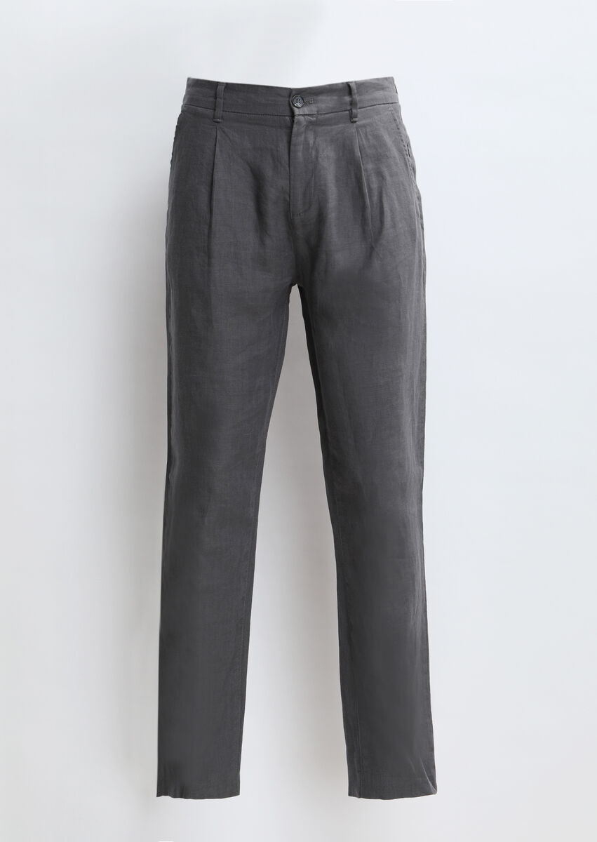 Hard Coal Weaving Jogging Fit Casual 100% Linen Trousers - 7