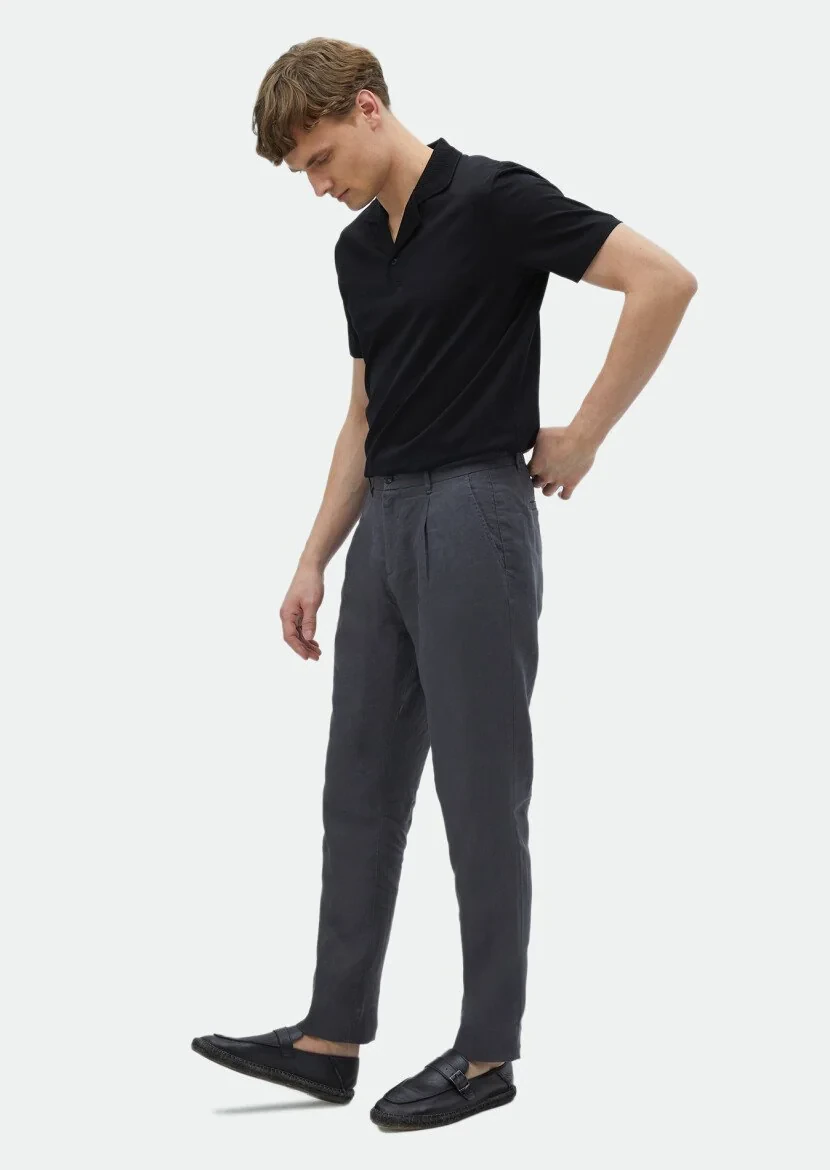 Hard Coal Weaving Jogging Fit Casual 100% Linen Trousers 