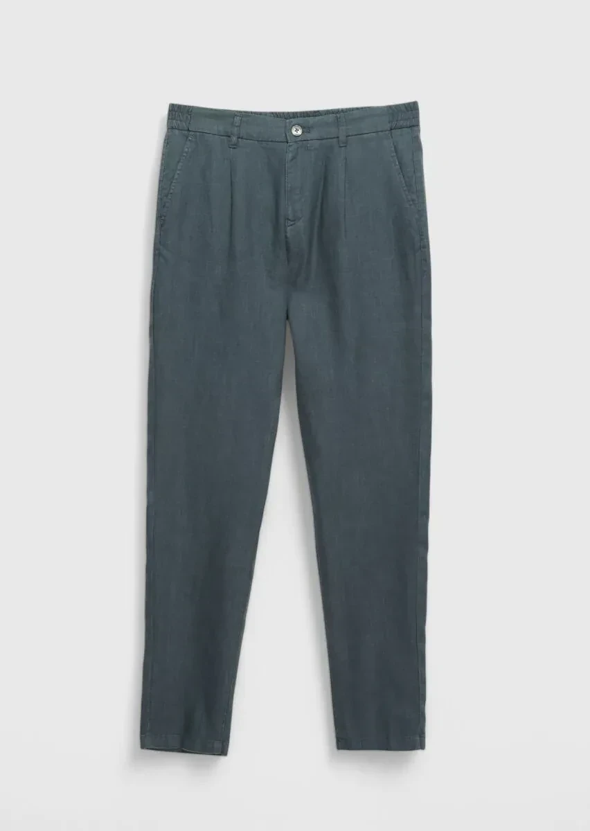 Hard Coal Weaving Jogging Fit Casual 100% Linen Trousers - 6