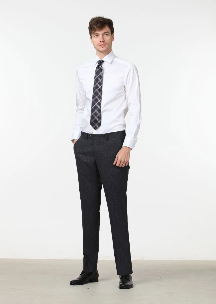 Hard Coal Weaving Modern Fit Classical Silk Blended Trousers - 1