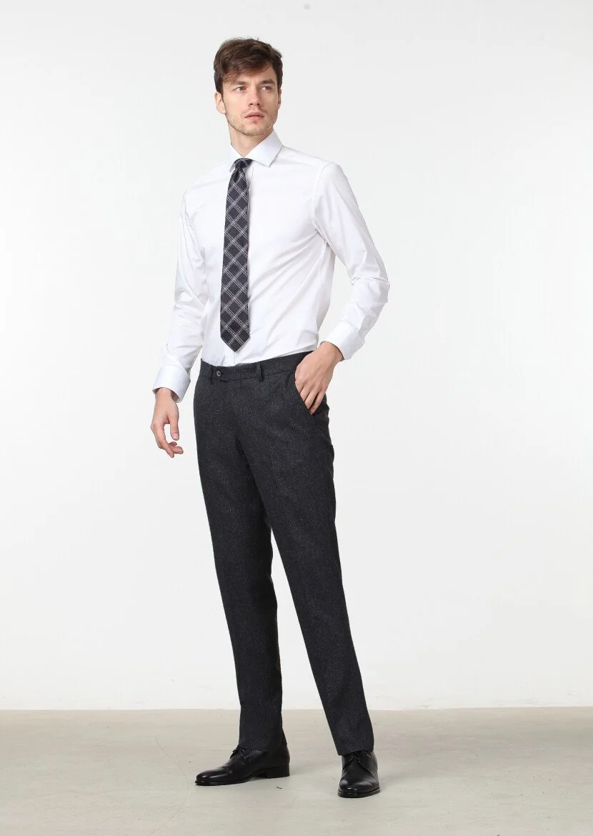 Hard Coal Weaving Modern Fit Classical Silk Blended Trousers - 2