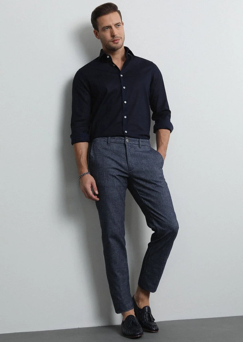 Hard Coal Weaving Regular Fit Casual Cotton Blended Trousers - 1