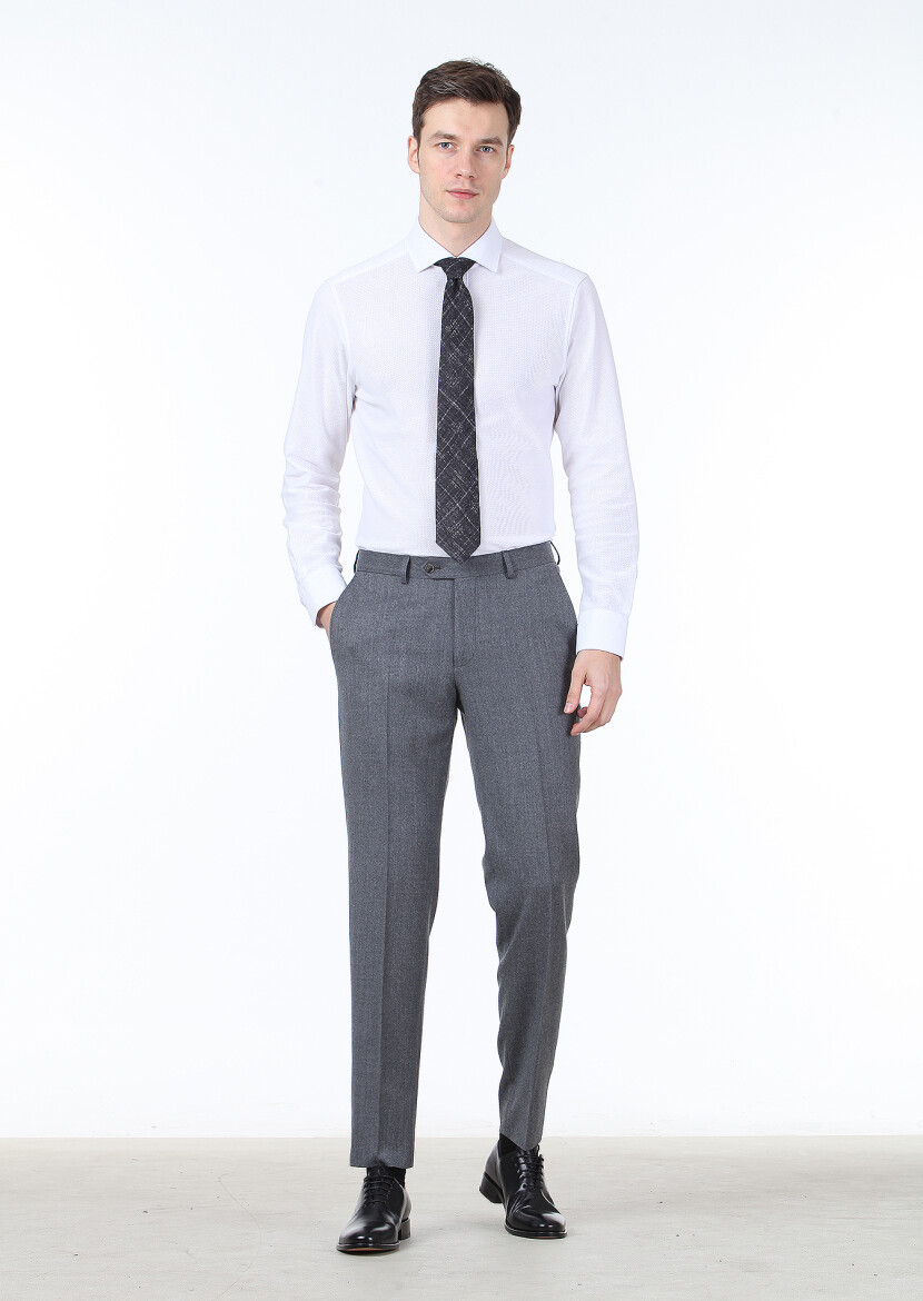 Hard Coal Weaving Regular Fit Classical 100% Wool Trousers - 1