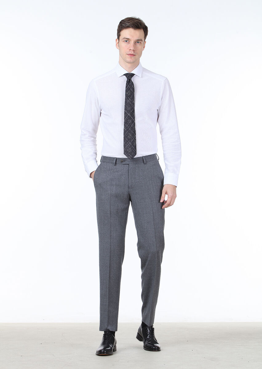 Hard Coal Weaving Regular Fit Classical 100% Wool Trousers - 1