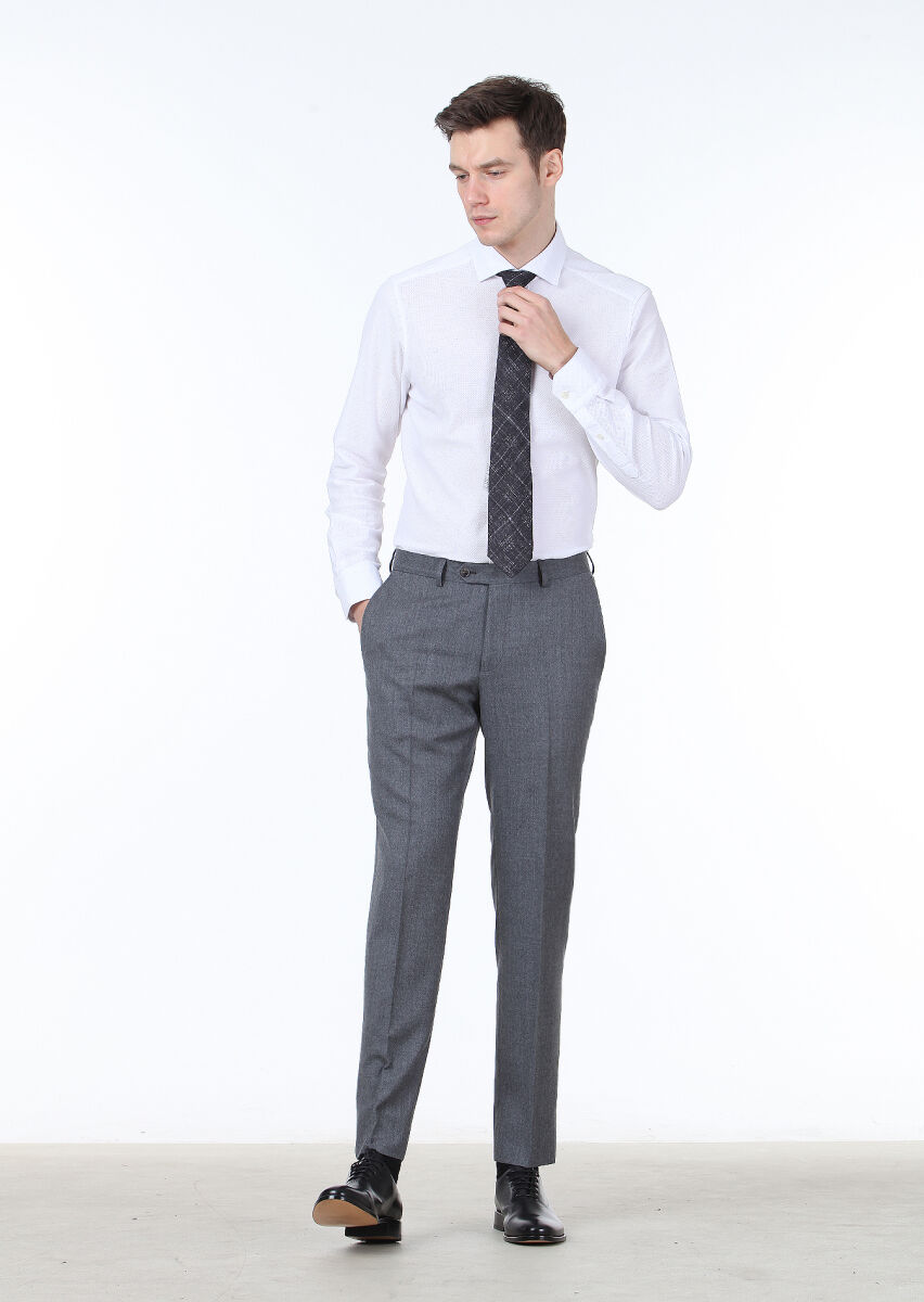 Hard Coal Weaving Regular Fit Classical 100% Wool Trousers - 2