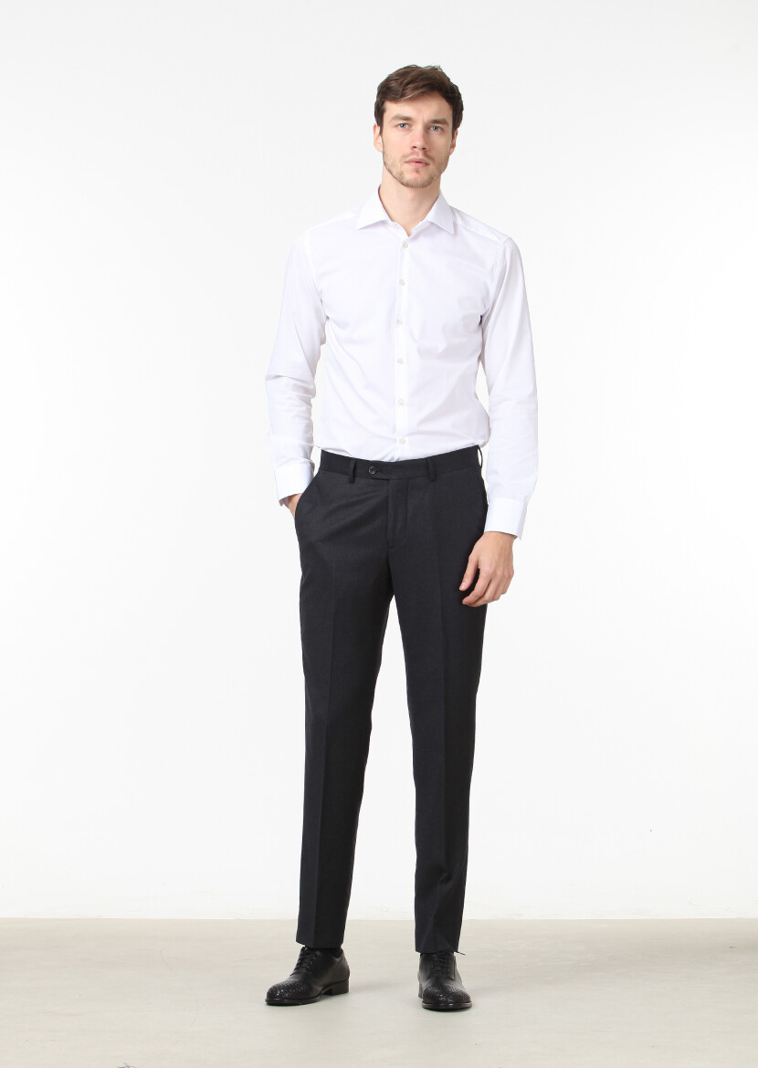 Hard Coal Weaving Regular Fit Classical 100% Wool Trousers - 1
