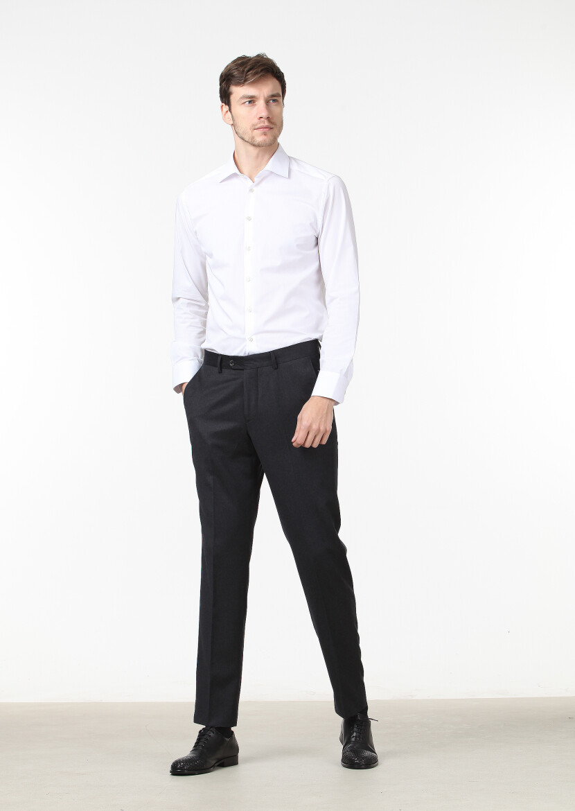Hard Coal Weaving Regular Fit Classical 100% Wool Trousers 
