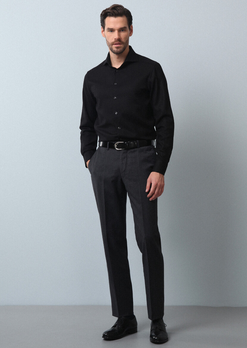 Hard Coal Weaving Regular Fit Classical 100% Wool Trousers - 1