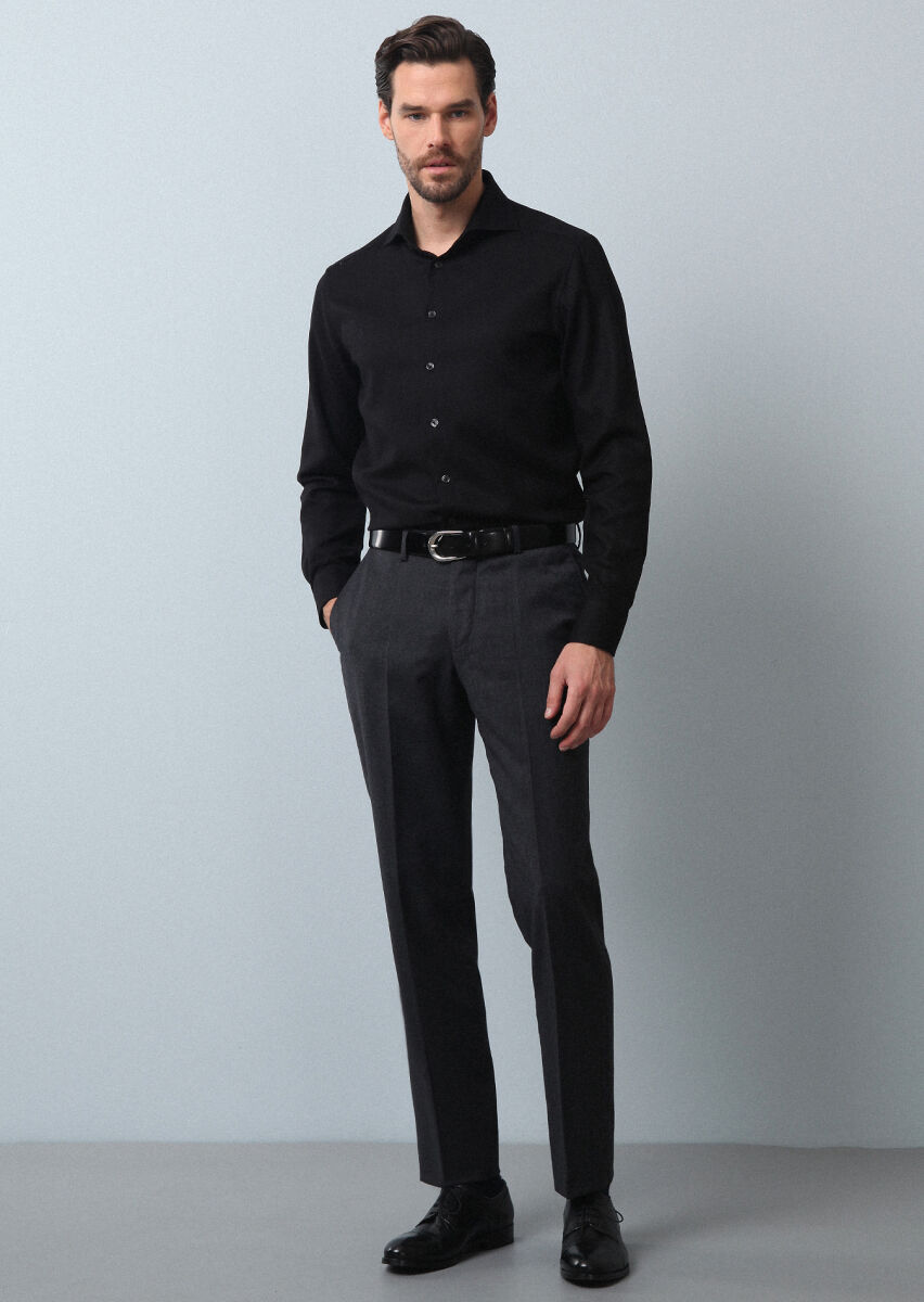 Hard Coal Weaving Regular Fit Classical 100% Wool Trousers - 1