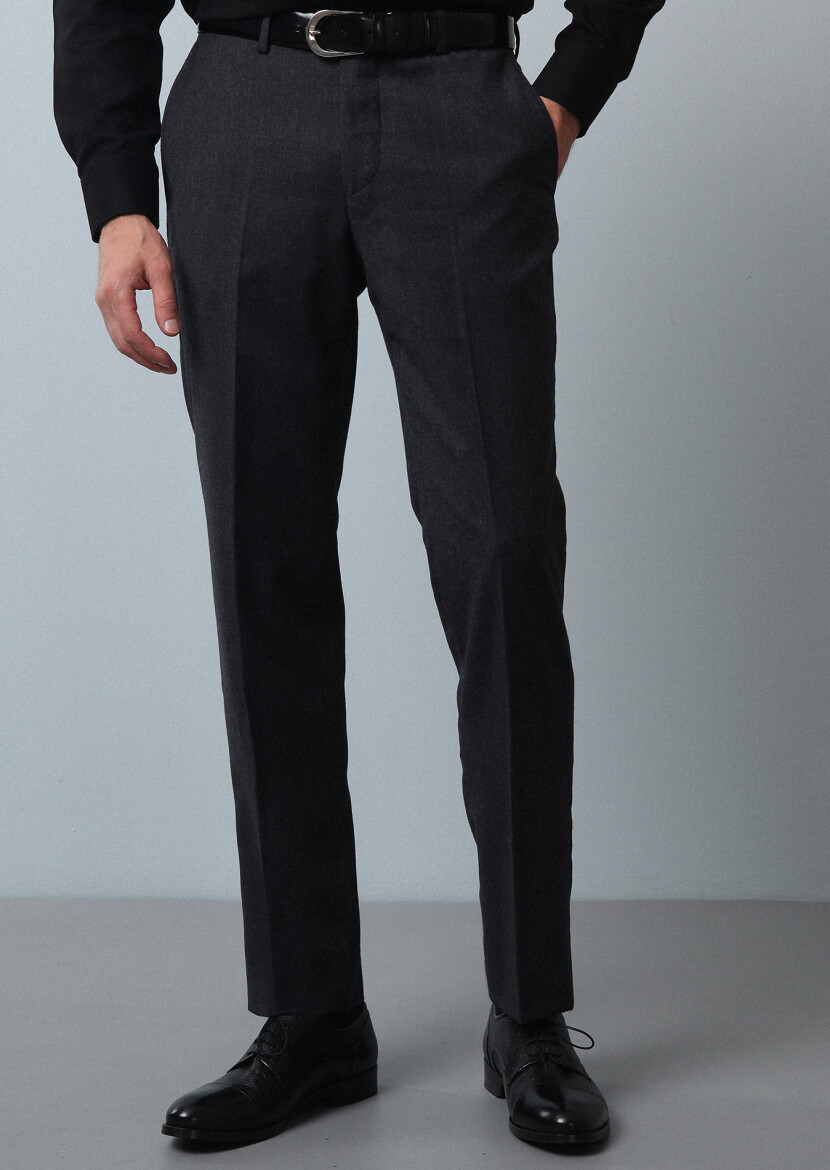 Hard Coal Weaving Regular Fit Classical 100% Wool Trousers 