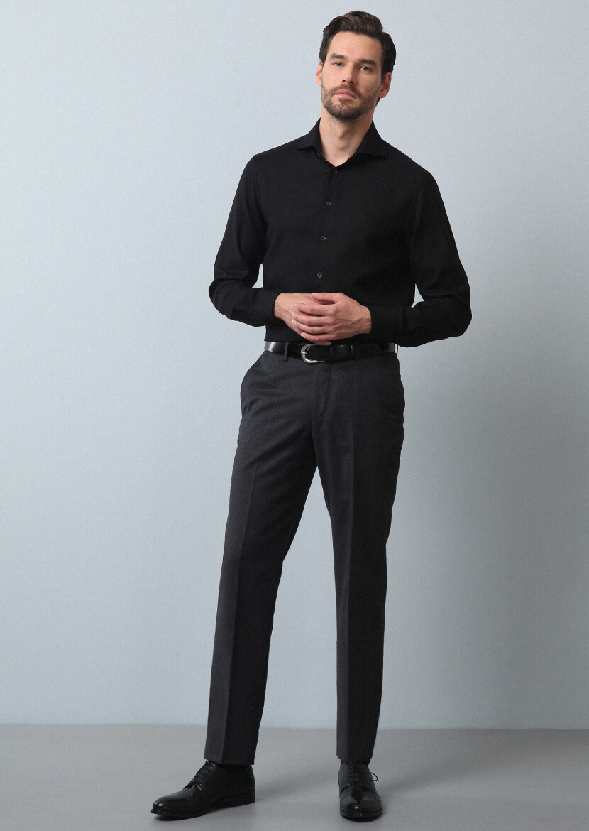 Hard Coal Weaving Regular Fit Classical 100% Wool Trousers - 4