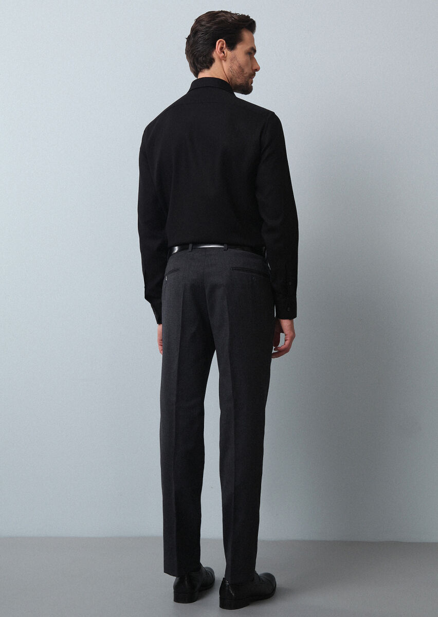 Hard Coal Weaving Regular Fit Classical 100% Wool Trousers - 5