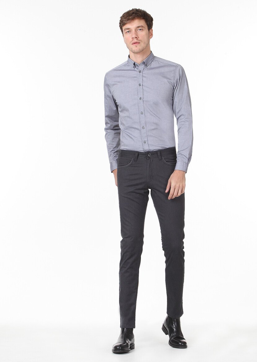 Hard Coal Weaving Slim Fit Casual Cotton Blended Trousers - 1