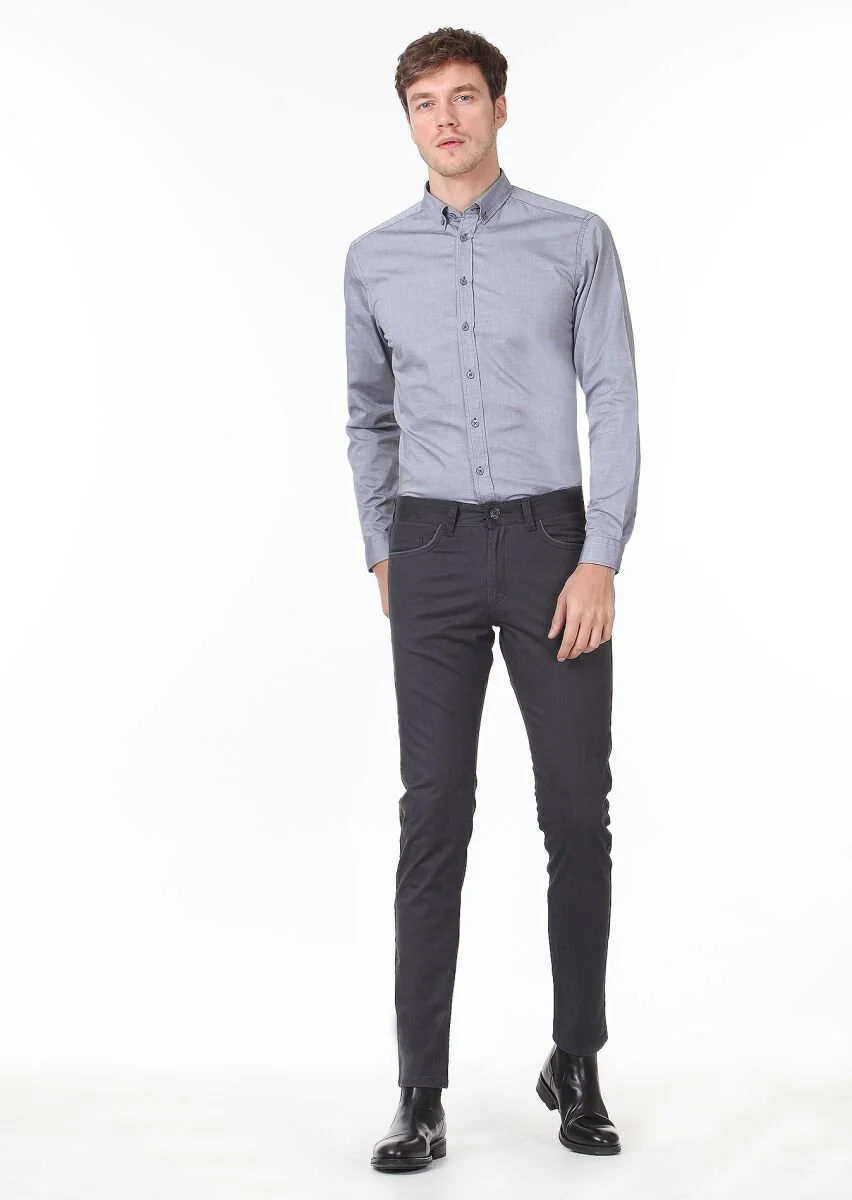 Hard Coal Weaving Slim Fit Casual Cotton Blended Trousers - 1