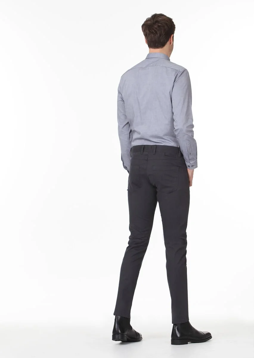 Hard Coal Weaving Slim Fit Casual Cotton Blended Trousers - 4