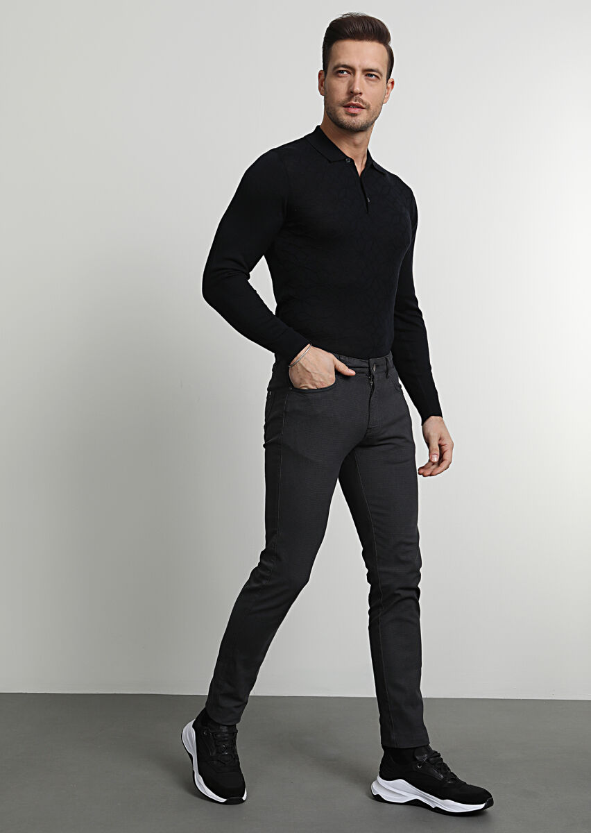 Hard Coal Weaving Slim Fit Casual Cotton Blended Trousers - 1