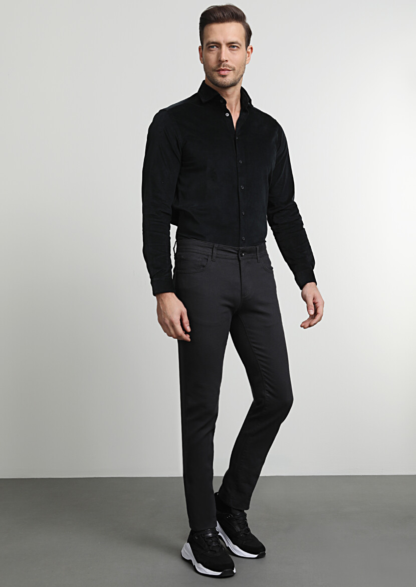 Hard Coal Weaving Slim Fit Casual Cotton Blended Trousers - 1