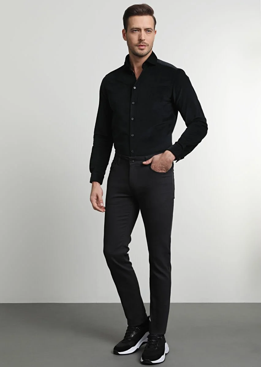 Hard Coal Weaving Slim Fit Casual Cotton Blended Trousers - 3