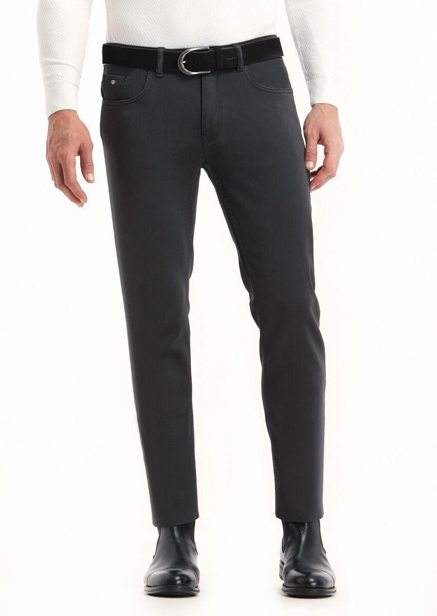 Hard Coal Weaving Slim Fit Casual Cotton Blended Trousers - 2
