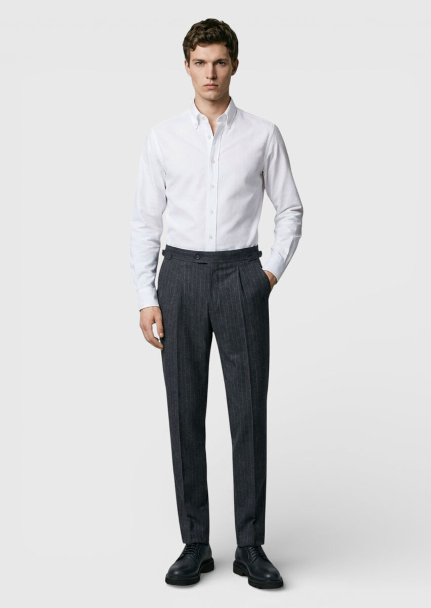 Hard Coal Weaving Slim Fit Casual Wool Blended Trousers - 1