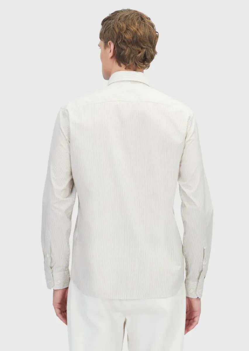 Hardal Çizgili Casual Fit Dokuma Casual %100 Pamuk Gömlek - 6