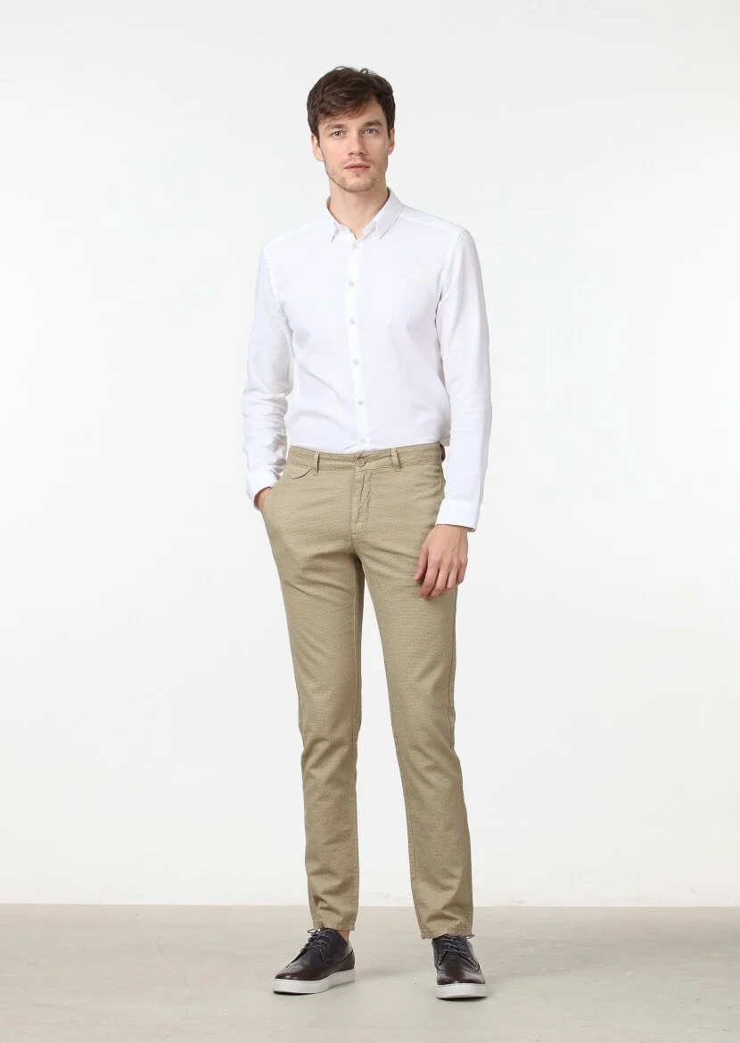 Hardal Düz Dokuma Regular Fit Casual Pamuk Karışımlı Pantolon - 2