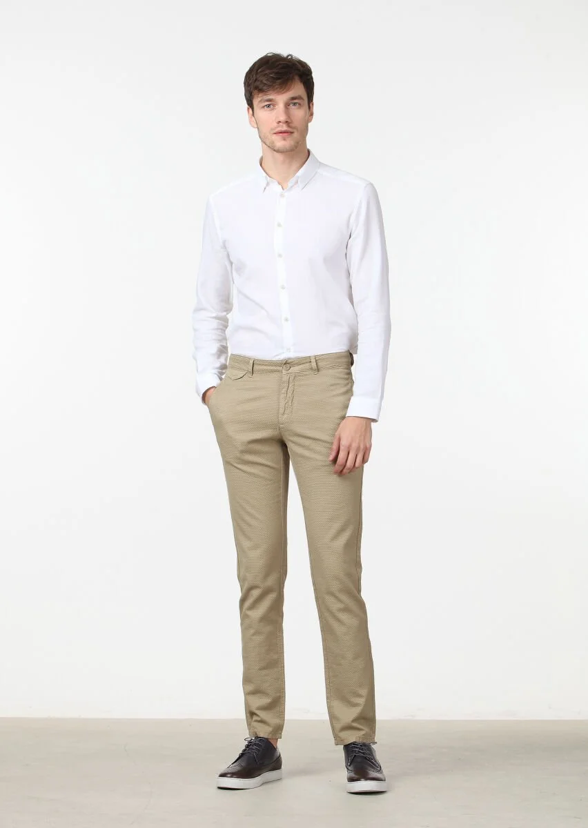 Hardal Düz Dokuma Regular Fit Casual Pamuk Karışımlı Pantolon - 2