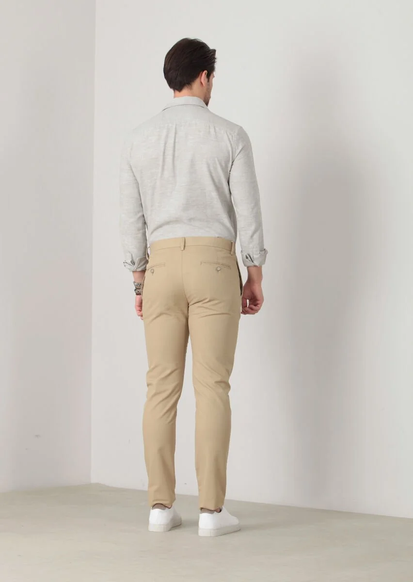Hardal Düz Dokuma Slim Fit Casual Pamuk Karışımlı Pantolon - 4