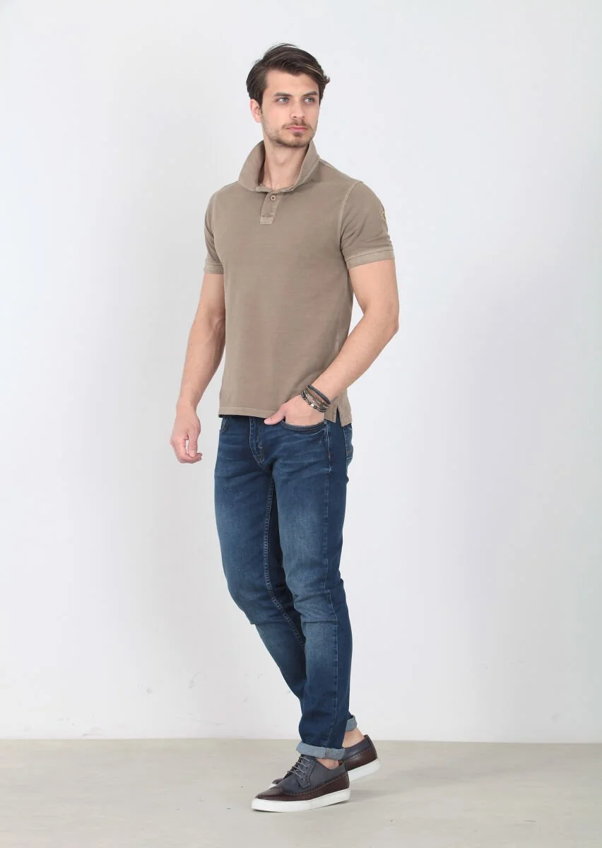 Hardal Düz Polo Yaka %100 Pamuk T-Shirt - 4