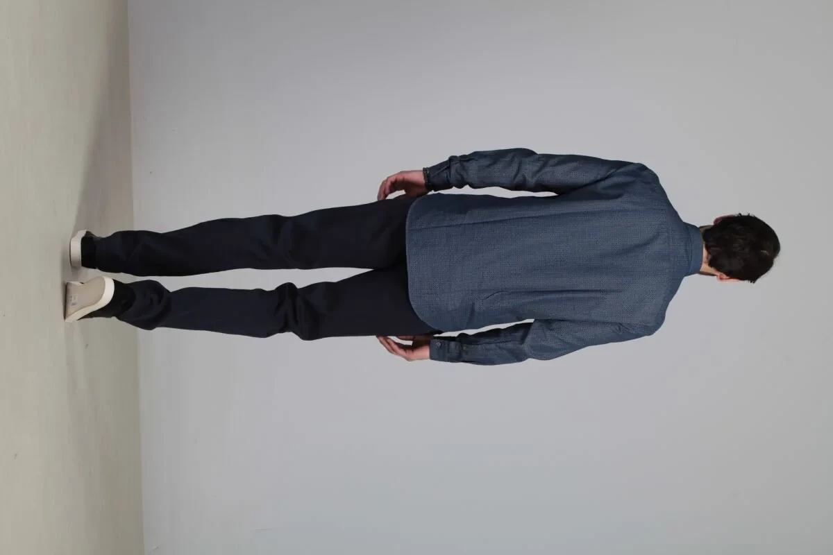 İndigo Baskılı Fitted Fit Dokuma Casual %100 Pamuk Gömlek - 5