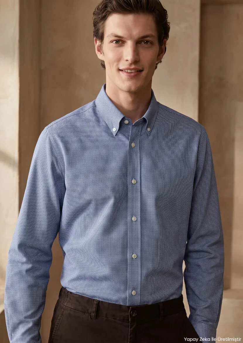 Indigo Casual Fit Long Weaving Casual 100% Cotton Shirt - RAMSEY