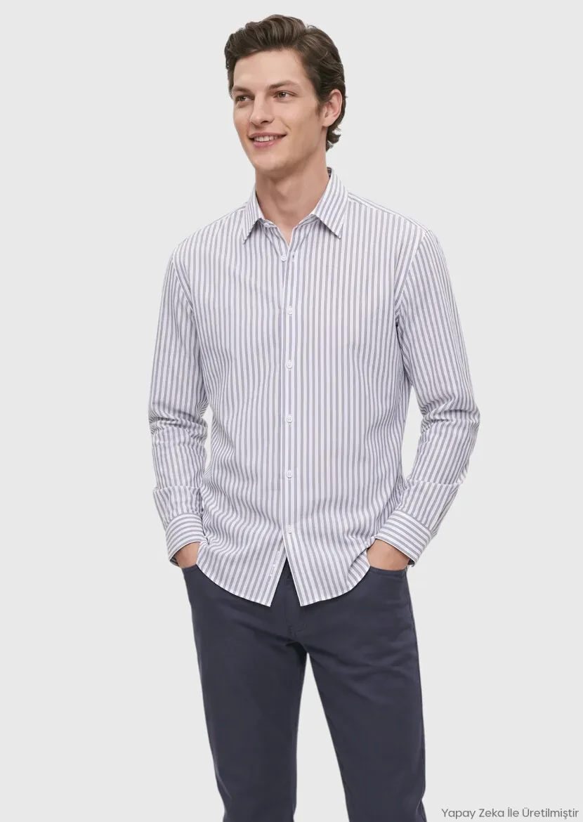 Indigo Casual Fit Long Weaving Casual 100% Cotton Shirt - RAMSEY