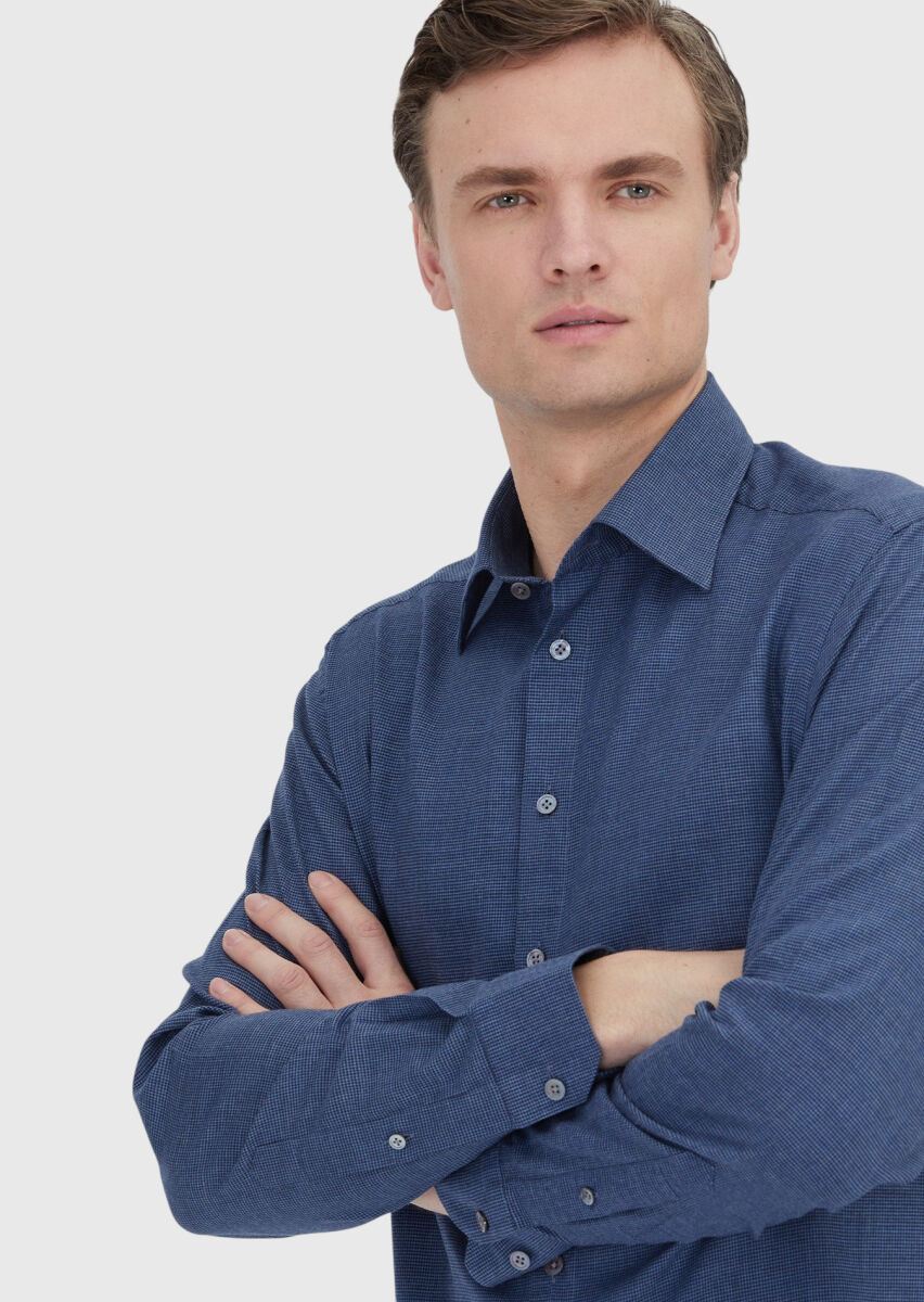 İndigo Casual Fit Uzun Dokuma Casual %100 Pamuk Gömlek - 2